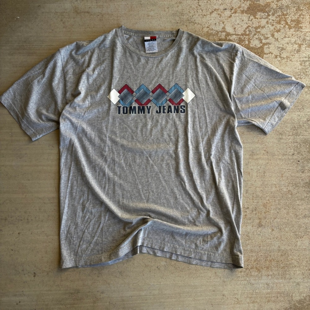 Vintage Tommy Jeans Made In USA T-Shirt Mens XL Gray Geometric Graphic Tee
